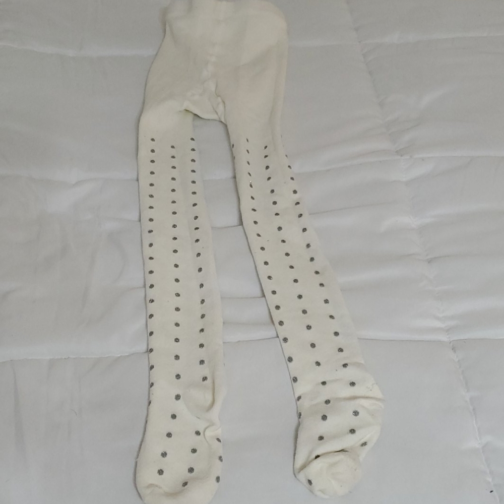 Girls silver polka dotted tights